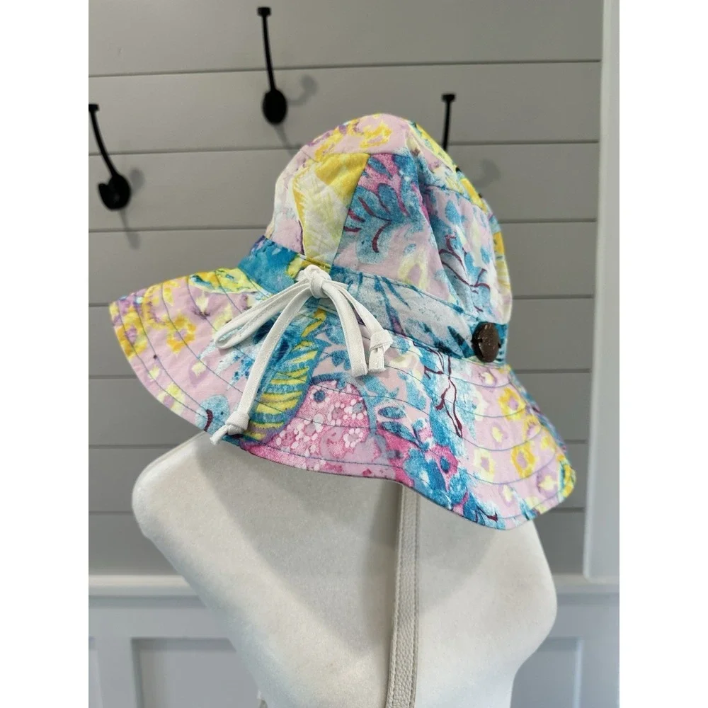 Panama Jack Bucket Hat Tropical‎ Floral Print bright Cotton One Size Sun Hat